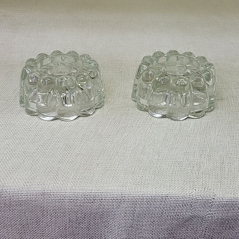 Princess House Crystal Reversible 3 Way Glass Candle Holder #486 set of 2